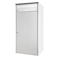 Briefkasten mit automatisch abschliessendem Paketfach aus Aluminium, pulverbeschichtet in weissaluminium